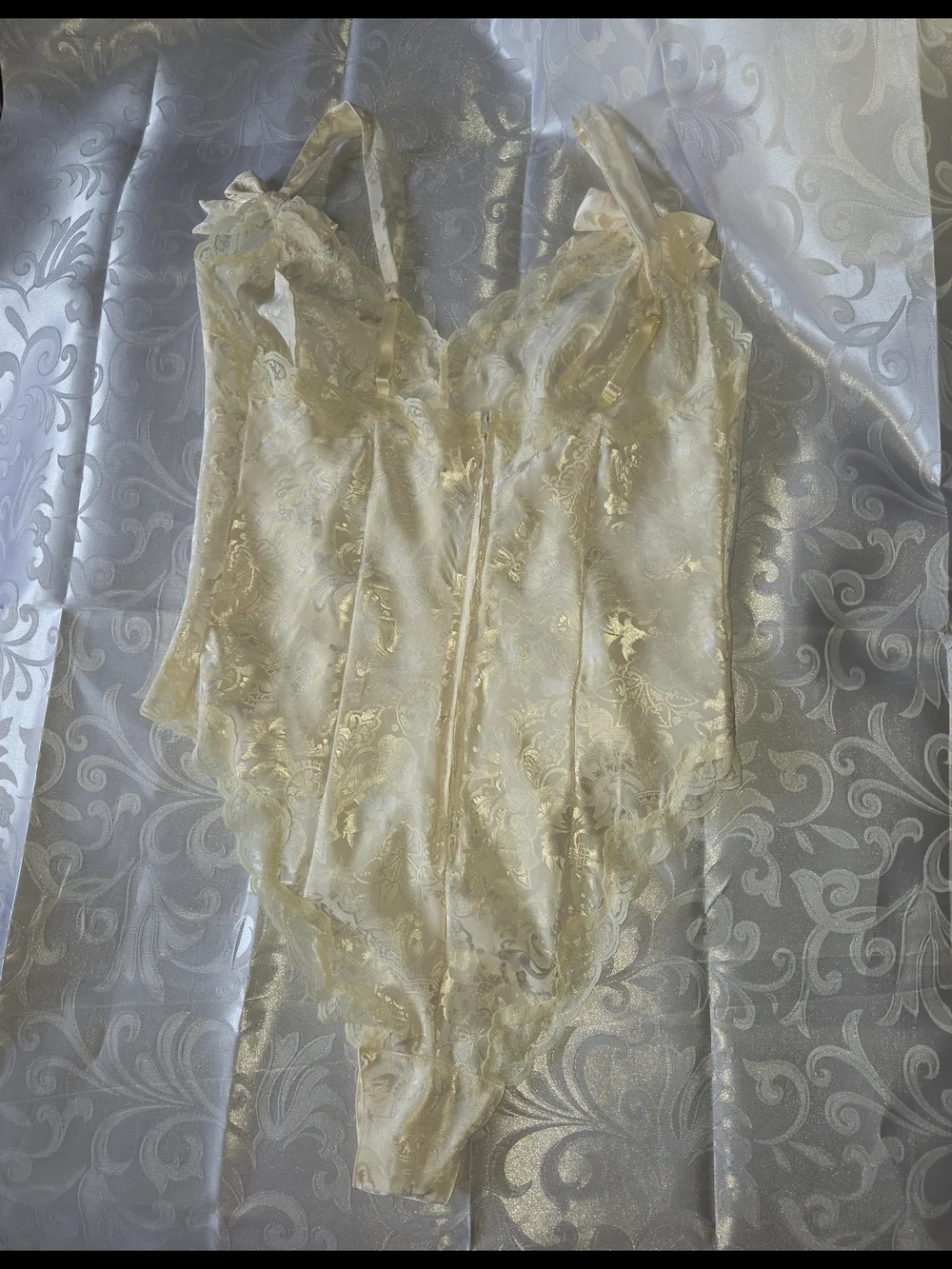 Victoria's Secret Ivory Satin Jacquard  Bodysuit